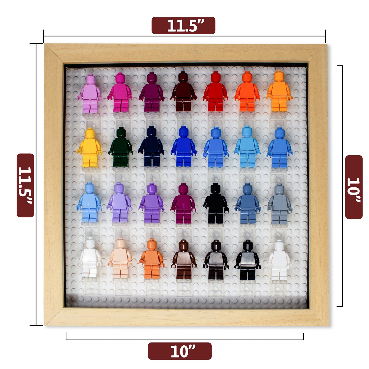 12x12 Wood Shadow Box Display Case Frame for Block Figures | Holds up to 28 Figurines - Display Brackets Included | UV Acrylic and  White Base